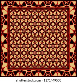 Design with abstract hand drawn floral geometric pattern with decorative element. Vector illustration. Template design for card, shawl, bandanna, fashion print.