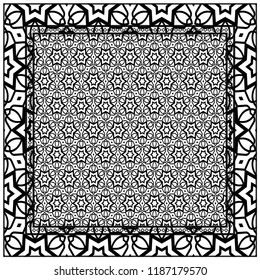 Design with abstract hand drawn floral geometric pattern with decorative element. Vector illustration. Template design for card, shawl, bandanna, fashion print.