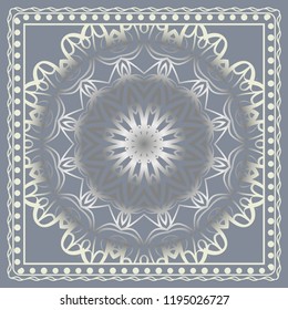 Design with abstract hand drawn floral geometric pattern with decorative element. Vector illustration. Template design for card, shawl, bandanna, fashion print.
