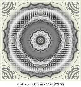 Design with abstract hand drawn floral color mandala pattern with decorative element. Vector illustration. Template design for card, shawl, bandanna, fashion print.