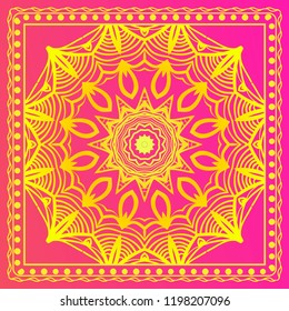 Design with abstract hand drawn floral geometric pattern with decorative element. Vector illustration. Template design for card, shawl, bandanna, fashion print.