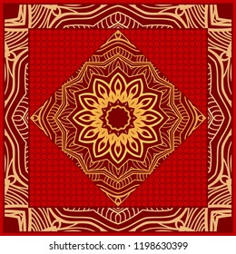 Design with abstract hand drawn floral color mandala pattern with decorative element. Vector illustration. Template design for card, shawl, bandanna, fashion print.