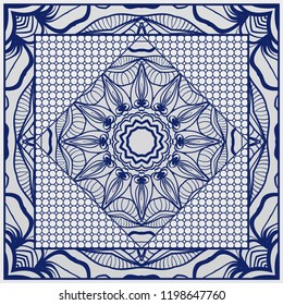 Design with abstract hand drawn floral color mandala pattern with decorative element. Vector illustration. Template design for card, shawl, bandanna, fashion print.
