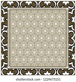 Design with abstract hand drawn floral geometric pattern with decorative element. Vector illustration. Template design for card, shawl, bandanna, fashion print.