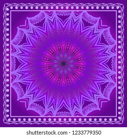 Design with abstract hand drawn floral color mandala pattern with decorative element. Vector illustration. Template design for card, shawl, bandanna, fashion print.