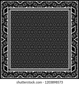 Design with abstract hand drawn geometric pattern with decorative element. Vector illustration. Template design for card, shawl, bandanna, fashion print.