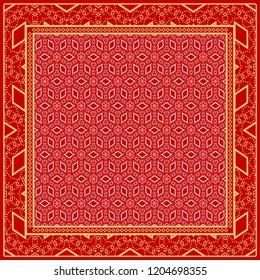 Design with abstract hand drawn geometric pattern with decorative element. Vector illustration. Template design for card, shawl, bandanna, fashion print.
