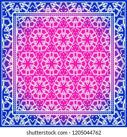 Design with abstract hand drawn geometric pattern with decorative element. Vector illustration. Template design for card, shawl, bandanna, fashion print.