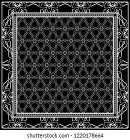 Design with abstract hand drawn geometric pattern with decorative element. Vector illustration. Template design for card, shawl, bandanna, fashion print.