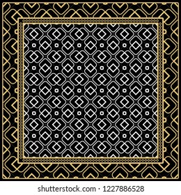 Design with abstract hand drawn geometric pattern with decorative element. Vector illustration. Template design for card, shawl, bandanna, fashion print.