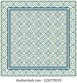 Design with abstract hand drawn geometric pattern with decorative element. Vector illustration. Template design for card, shawl, bandanna, fashion print.