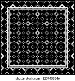 Design with abstract hand drawn geometric pattern with decorative element. Vector illustration. Template design for card, shawl, bandanna, fashion print.