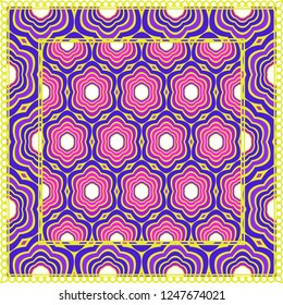 Design With Abstract Hand Drawn Geometric Pattern With Decorative Element. Vector Illustration. Template Design For Card, Shawl, Bandanna, Fashion Print.