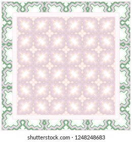 Design With Abstract Hand Drawn Geometric Pattern With Decorative Element. Vector Illustration. Template Design For Card, Shawl, Bandanna, Fashion Print.