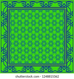 Design With Abstract Hand Drawn Geometric Pattern With Decorative Element. Vector Illustration. Template Design For Card, Shawl, Bandanna, Fashion Print.