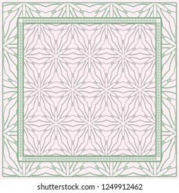 Design With Abstract Hand Drawn Geometric Pattern With Decorative Element. Vector Illustration. Template Design For Card, Shawl, Bandanna, Fashion Print.