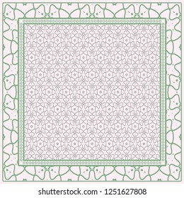 Design With Abstract Hand Drawn Geometric Pattern With Decorative Element. Vector Illustration. Template Design For Card, Shawl, Bandanna, Fashion Print.