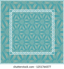 Design with abstract hand drawn geometric pattern with decorative element. Vector illustration. Template design for card, shawl, bandanna, fashion print. Blue.