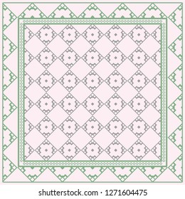Design With Abstract Hand Drawn Geometric Pattern With Decorative Element. Vector Illustration. Template Design For Card, Shawl, Bandanna, Fashion Print.