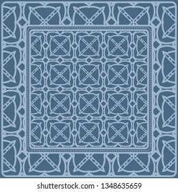 Design With Abstract Hand Drawn Geometric Pattern With Decorative Element. Vector Illustration. Template Design For Card, Shawl, Bandanna, Fashion Print.