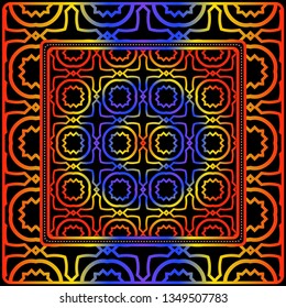 Design With Abstract Hand Drawn Geometric Pattern With Decorative Element. Vector Illustration. Template Design For Card, Shawl, Bandanna, Fashion Print.