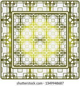 Design With Abstract Hand Drawn Geometric Pattern With Decorative Element. Vector Illustration. Template Design For Card, Shawl, Bandanna, Fashion Print.