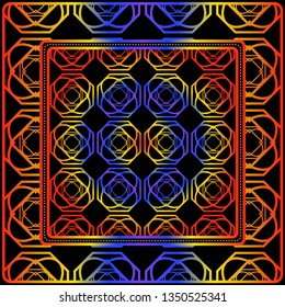 Design With Abstract Hand Drawn Geometric Pattern With Decorative Element. Vector Illustration. Template Design For Card, Shawl, Bandanna, Fashion Print.