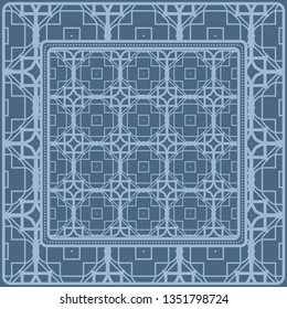 Design With Abstract Hand Drawn Geometric Pattern With Decorative Element. Vector Illustration. Template Design For Card, Shawl, Bandanna, Fashion Print.