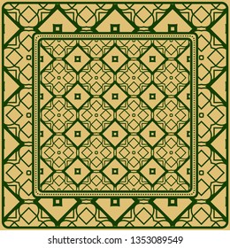 Design With Abstract Hand Drawn Geometric Pattern With Decorative Element. Vector Illustration. Template Design For Card, Shawl, Bandanna, Fashion Print.