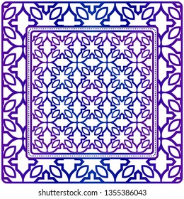 Design With Abstract Hand Drawn Geometric Pattern With Decorative Element. Vector Illustration. Template Design For Card, Shawl, Bandanna, Fashion Print.