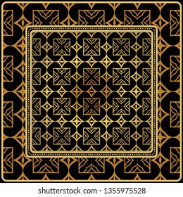 Design With Abstract Hand Drawn Geometric Pattern With Decorative Element. Vector Illustration. Template Design For Card, Shawl, Bandanna, Fashion Print.