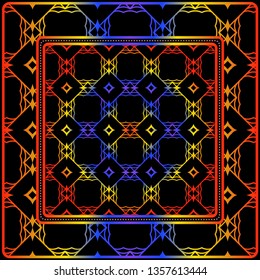 Design With Abstract Hand Drawn Geometric Pattern With Decorative Element. Vector Illustration. Template Design For Card, Shawl, Bandanna, Fashion Print.