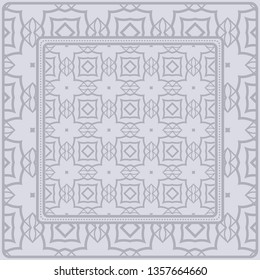 Design With Abstract Hand Drawn Geometric Pattern With Decorative Element. Vector Illustration. Template Design For Card, Shawl, Bandanna, Fashion Print.