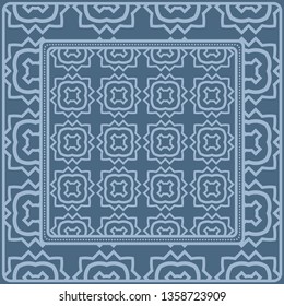 Design With Abstract Hand Drawn Geometric Pattern With Decorative Element. Vector Illustration. Template Design For Card, Shawl, Bandanna, Fashion Print.