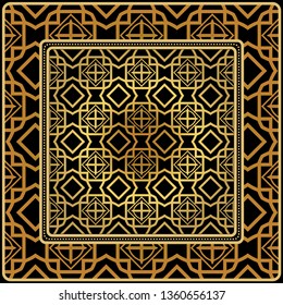 Design With Abstract Hand Drawn Geometric Pattern With Decorative Element. Vector Illustration. Template Design For Card, Shawl, Bandanna, Fashion Print.