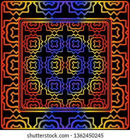Design With Abstract Hand Drawn Geometric Pattern With Decorative Element. Vector Illustration. Template Design For Card, Shawl, Bandanna, Fashion Print.
