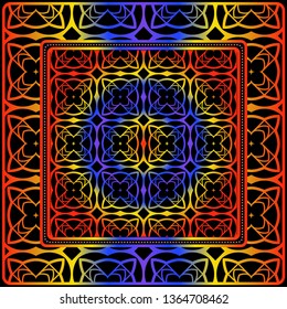 Design With Abstract Hand Drawn Geometric Pattern With Decorative Element. Vector Illustration. Template Design For Card, Shawl, Bandanna, Fashion Print.