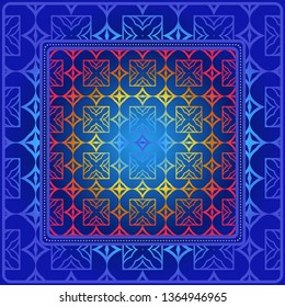 Design With Abstract Hand Drawn Geometric Pattern With Decorative Element. Vector Illustration. Template Design For Card, Shawl, Bandanna, Fashion Print.