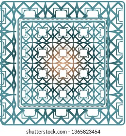 Design With Abstract Hand Drawn Geometric Pattern With Decorative Element. Vector Illustration. Template Design For Card, Shawl, Bandanna, Fashion Print.