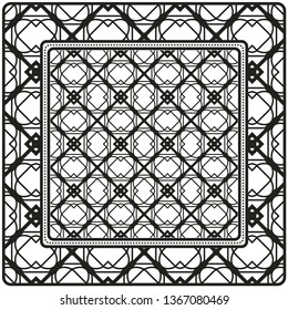 Design With Abstract Hand Drawn Geometric Pattern With Decorative Element. Vector Illustration. Template Design For Card, Shawl, Bandanna, Fashion Print.