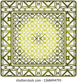 Design With Abstract Hand Drawn Geometric Pattern With Decorative Element. Vector Illustration. Template Design For Card, Shawl, Bandanna, Fashion Print.