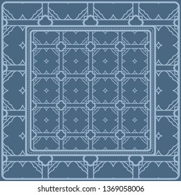 Design With Abstract Hand Drawn Geometric Pattern With Decorative Element. Vector Illustration. Template Design For Card, Shawl, Bandanna, Fashion Print.