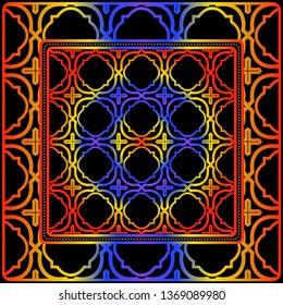 Design With Abstract Hand Drawn Geometric Pattern With Decorative Element. Vector Illustration. Template Design For Card, Shawl, Bandanna, Fashion Print.