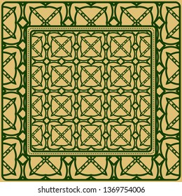 Design With Abstract Hand Drawn Geometric Pattern With Decorative Element. Vector Illustration. Template Design For Card, Shawl, Bandanna, Fashion Print.