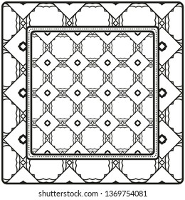 Design With Abstract Hand Drawn Geometric Pattern With Decorative Element. Vector Illustration. Template Design For Card, Shawl, Bandanna, Fashion Print.