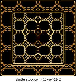 Design With Abstract Hand Drawn Geometric Pattern With Decorative Element. Vector Illustration. Template Design For Card, Shawl, Bandanna, Fashion Print.