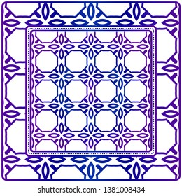 Design With Abstract Hand Drawn Geometric Pattern With Decorative Element. Vector Illustration. Template Design For Card, Shawl, Bandanna, Fashion Print.