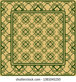 Design With Abstract Hand Drawn Geometric Pattern With Decorative Element. Vector Illustration. Template Design For Card, Shawl, Bandanna, Fashion Print.