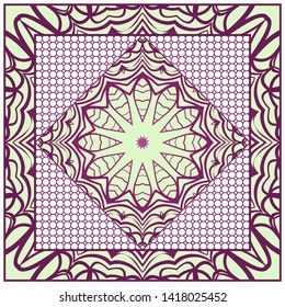 Design With Abstract Hand Drawn Geometric Pattern With Decorative Element. Vector Illustration. Template Design For Card, Shawl, Bandanna, Fashion Print.