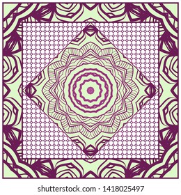 Design With Abstract Hand Drawn Geometric Pattern With Decorative Element. Vector Illustration. Template Design For Card, Shawl, Bandanna, Fashion Print.